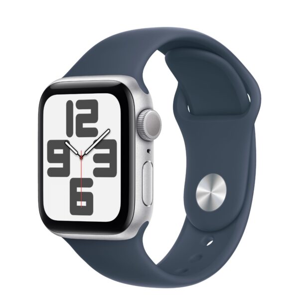 Apple Watch SE (2023) 40mm Silver Aluminum Case with Storm Blue Sport Band