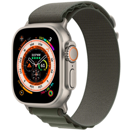 Apple Watch Ultra Titanium Case with Green Alpine Loop